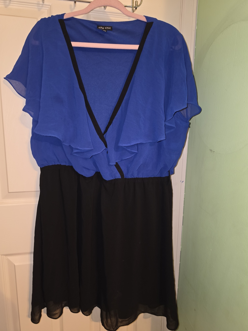 City Chic Royal Blue and Black Ruffle V-Neck Midi Dress